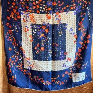 Vintage Floral Border Scarf in Navy, Red & Cream Maggie Rouff